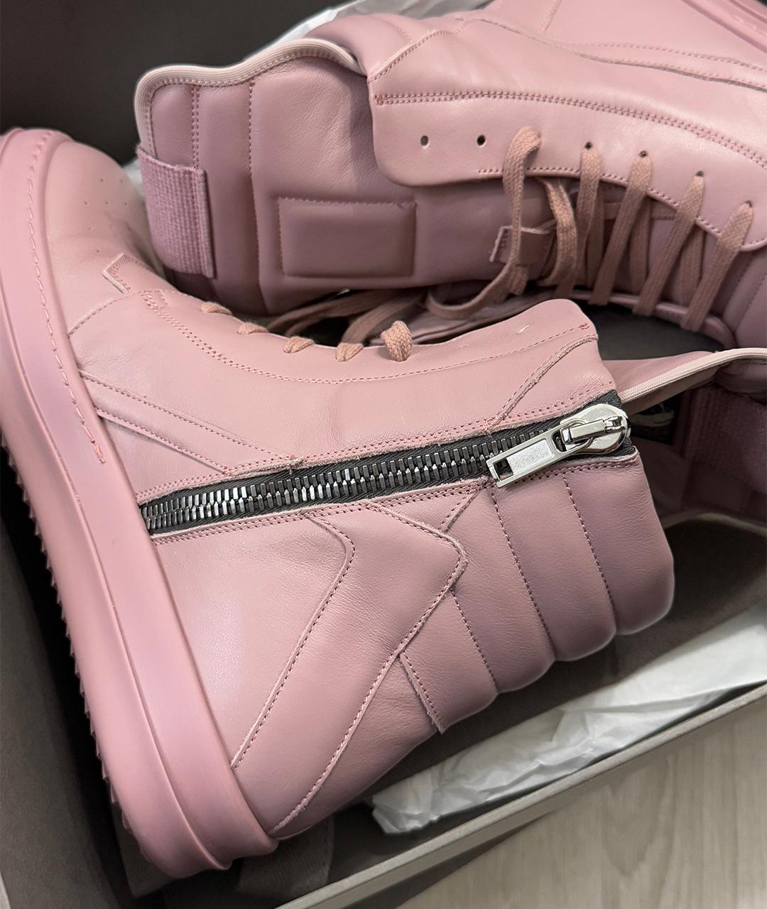 RICK OWENS Розовые кожаные высокие кроссовки / кеды, фото 3