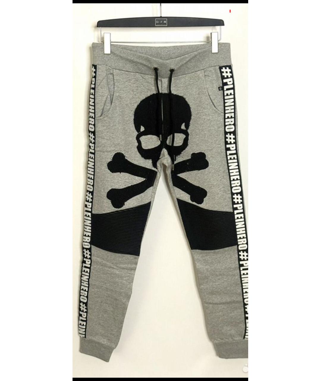 PHILIPP PLEIN Серые хлопковые повседневные брюки, фото 4