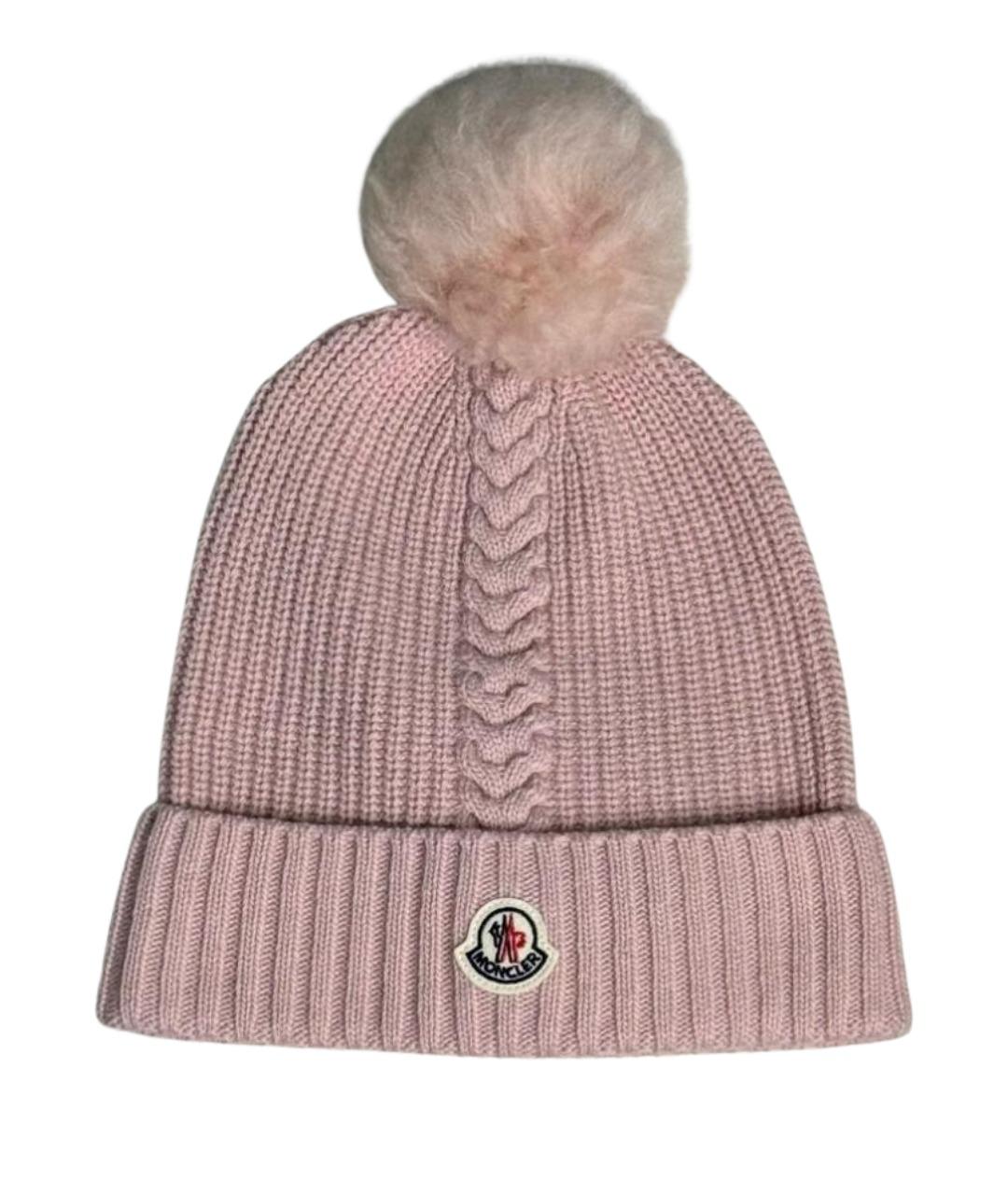 MONCLER Розовая шерстяная шапка, фото 1