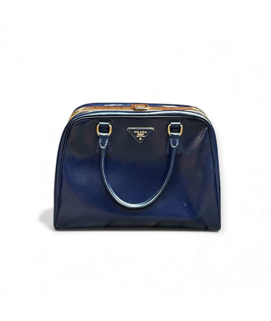 PRADA Темно-синяя сумка с короткими ручками из лакированной кожи, фото 7