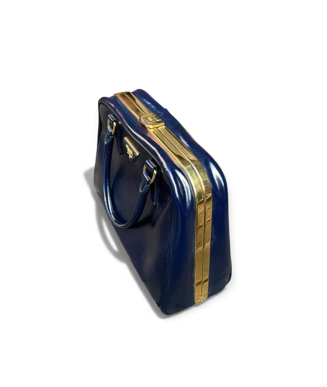 PRADA Темно-синяя сумка с короткими ручками из лакированной кожи, фото 2