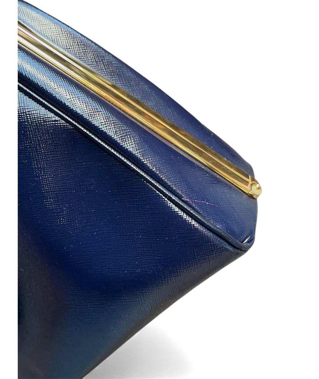 PRADA Темно-синяя сумка с короткими ручками из лакированной кожи, фото 5