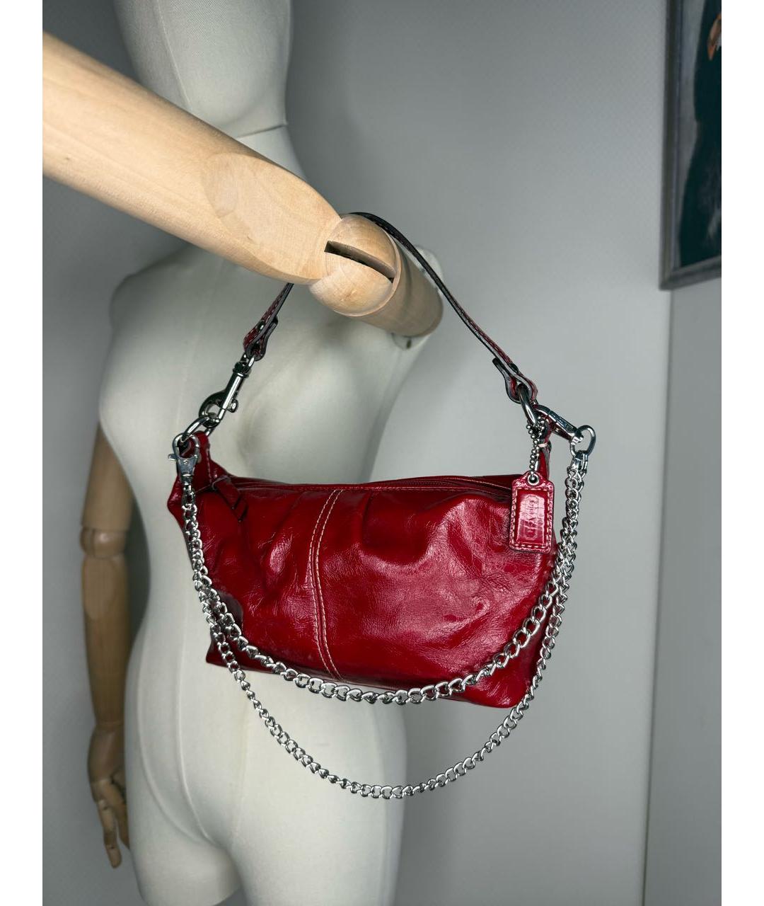 COACH Красная кожаная сумка с короткими ручками, фото 4