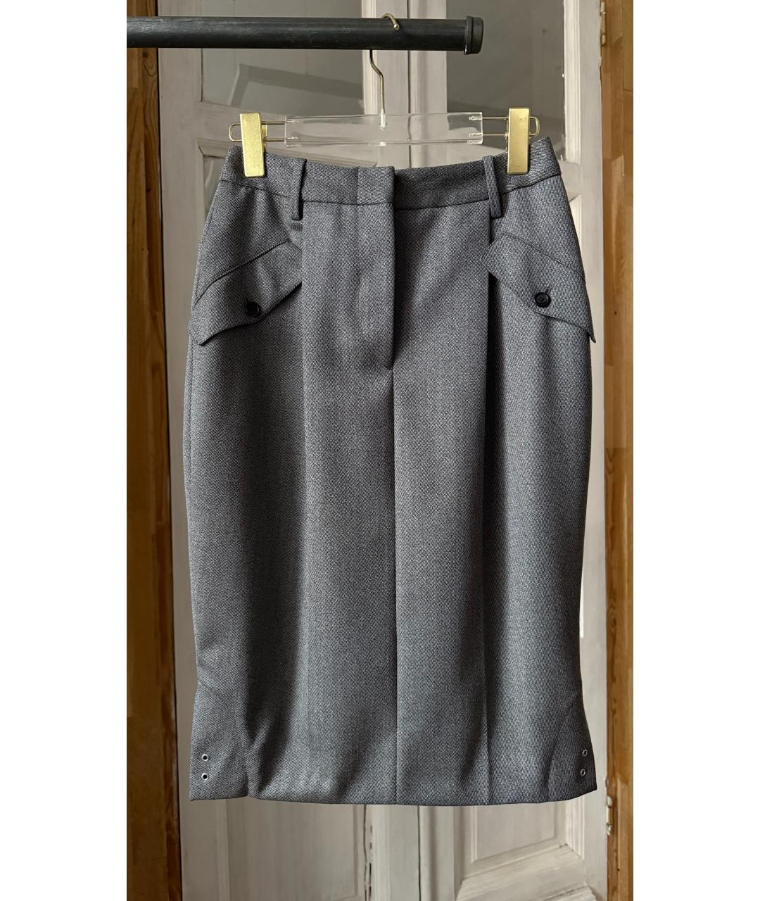 ALEXANDER MCQUEEN Серая шерстяная юбка миди, фото 5