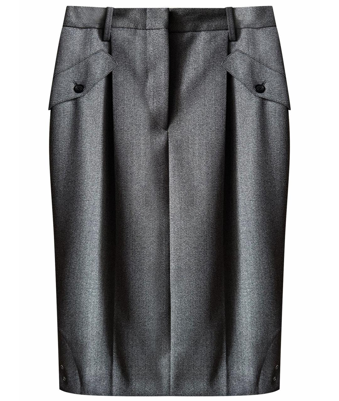 ALEXANDER MCQUEEN Серая шерстяная юбка миди, фото 1