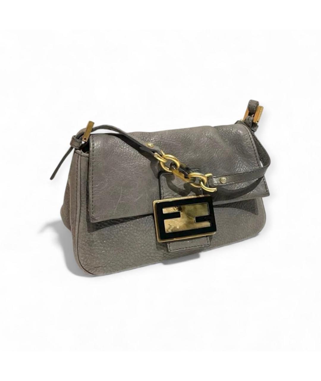FENDI Серая кожаная сумка с короткими ручками, фото 5