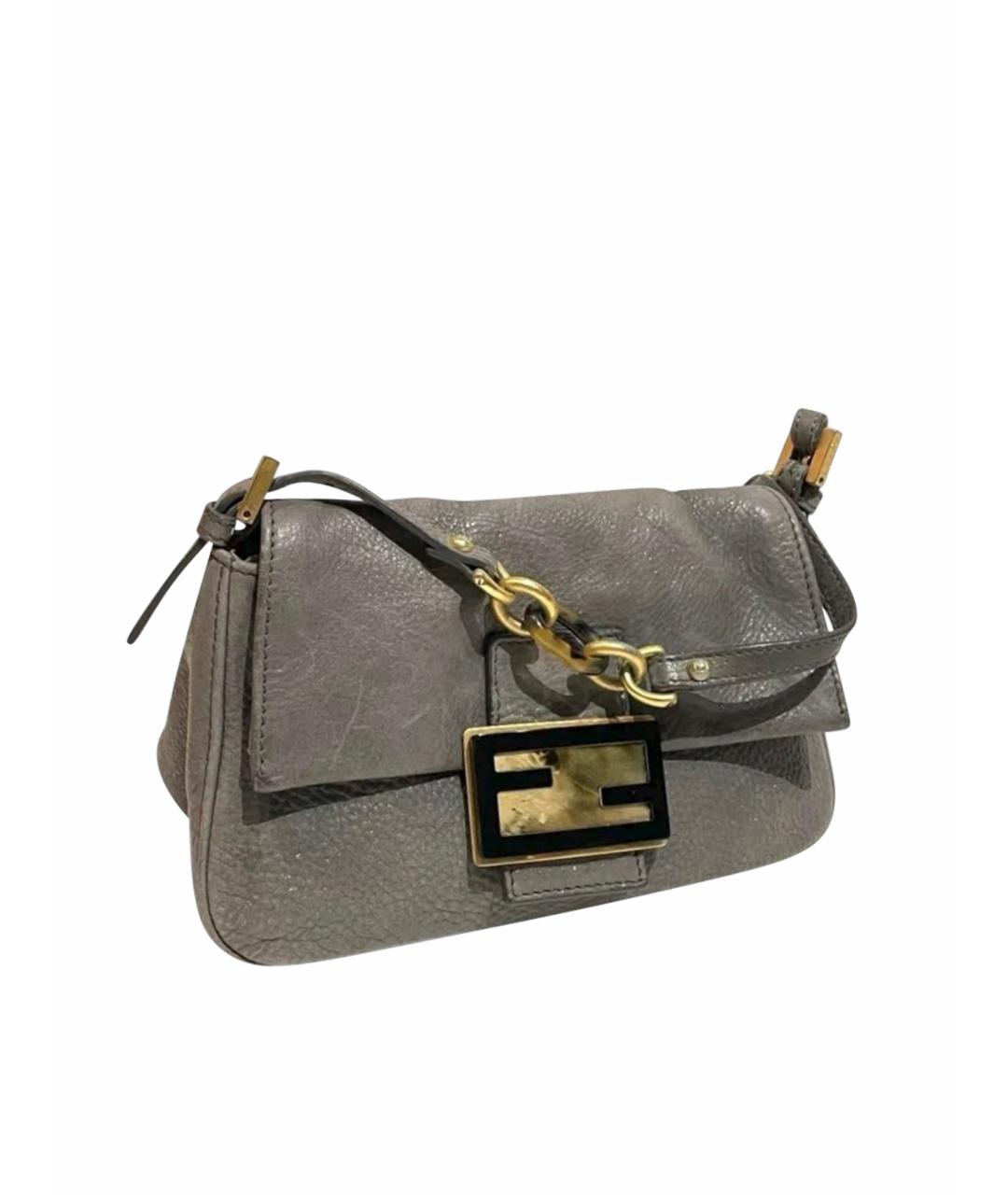 FENDI Серая кожаная сумка с короткими ручками, фото 1