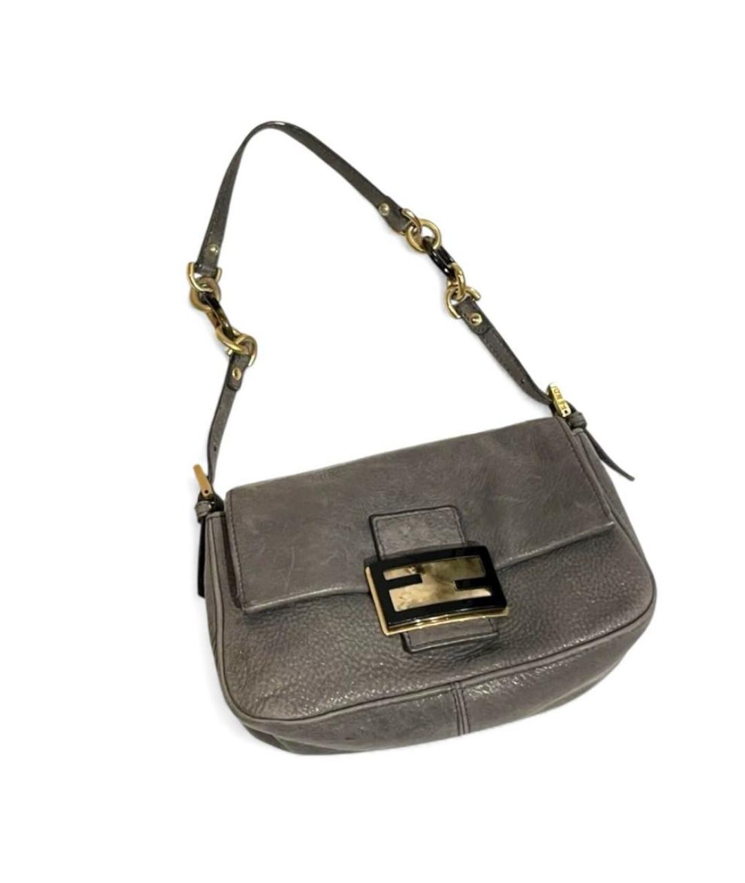 FENDI Серая кожаная сумка с короткими ручками, фото 4
