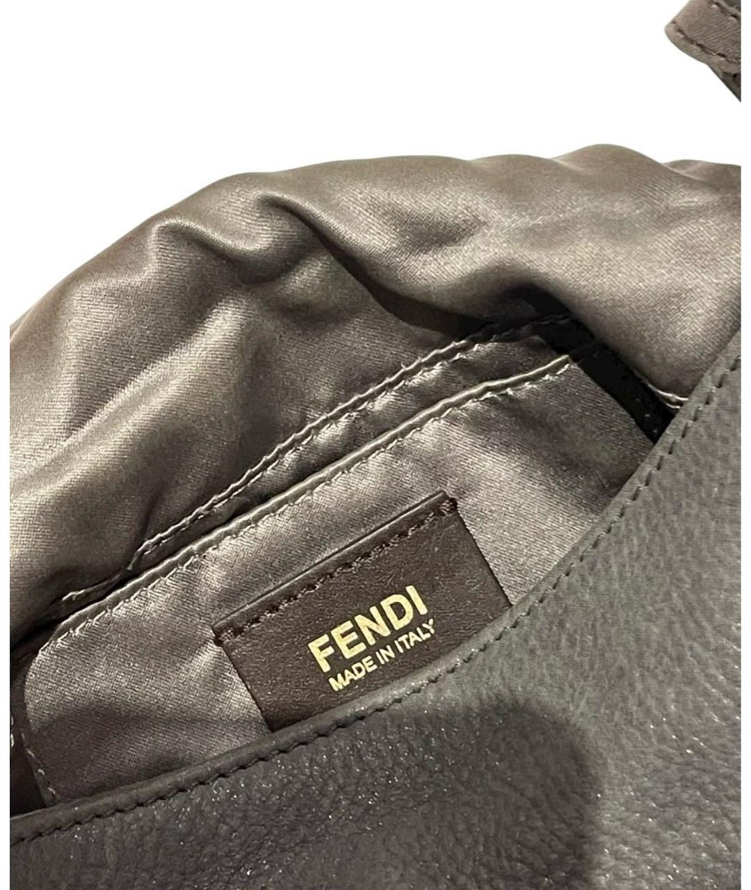 FENDI Серая кожаная сумка с короткими ручками, фото 3