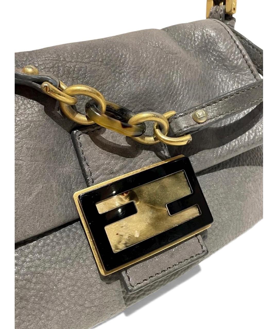 FENDI Серая кожаная сумка с короткими ручками, фото 2