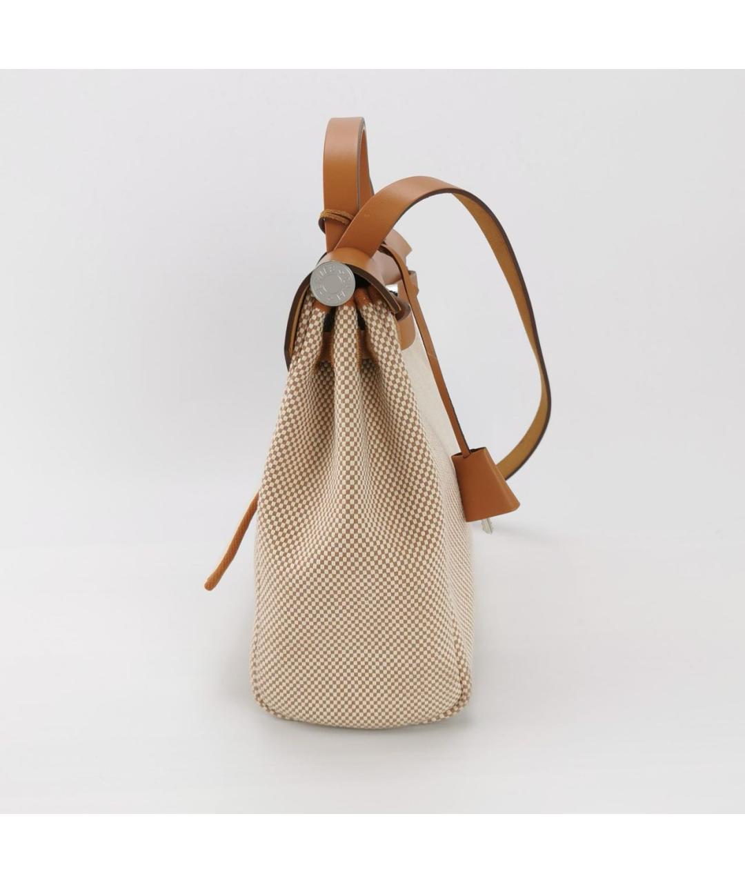 HERMES Бежевая кожаная сумка с короткими ручками, фото 3