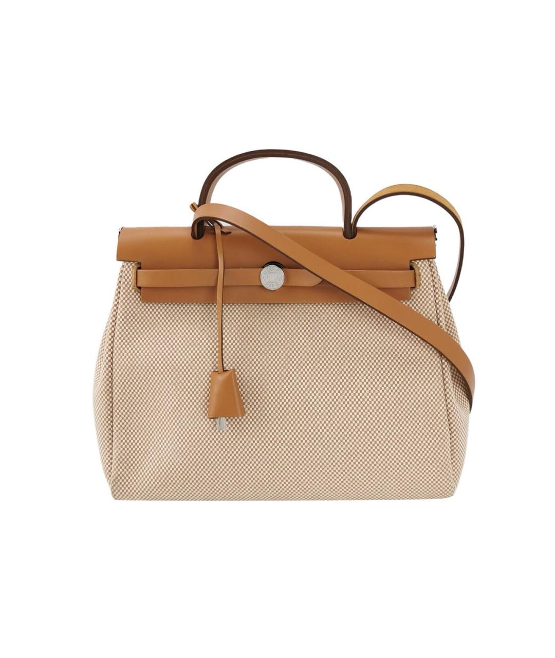 HERMES Бежевая кожаная сумка с короткими ручками, фото 9