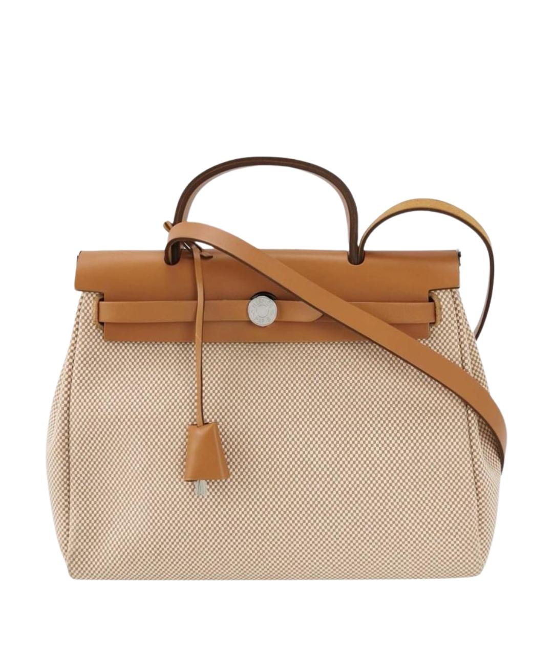 HERMES Бежевая кожаная сумка с короткими ручками, фото 1