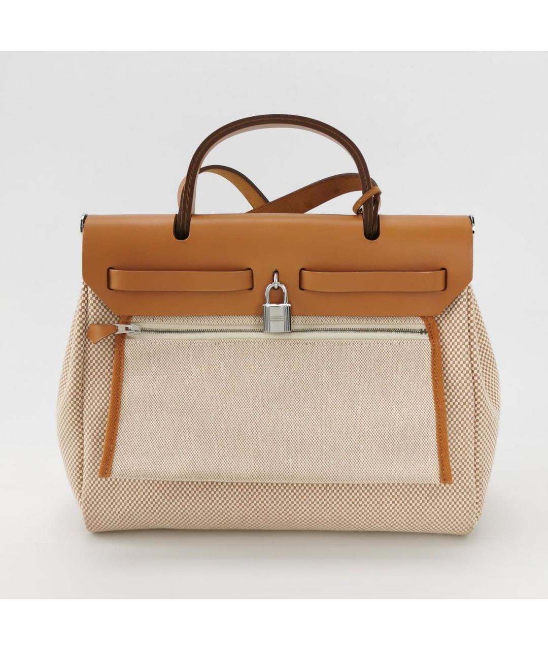 HERMES Бежевая кожаная сумка с короткими ручками, фото 4