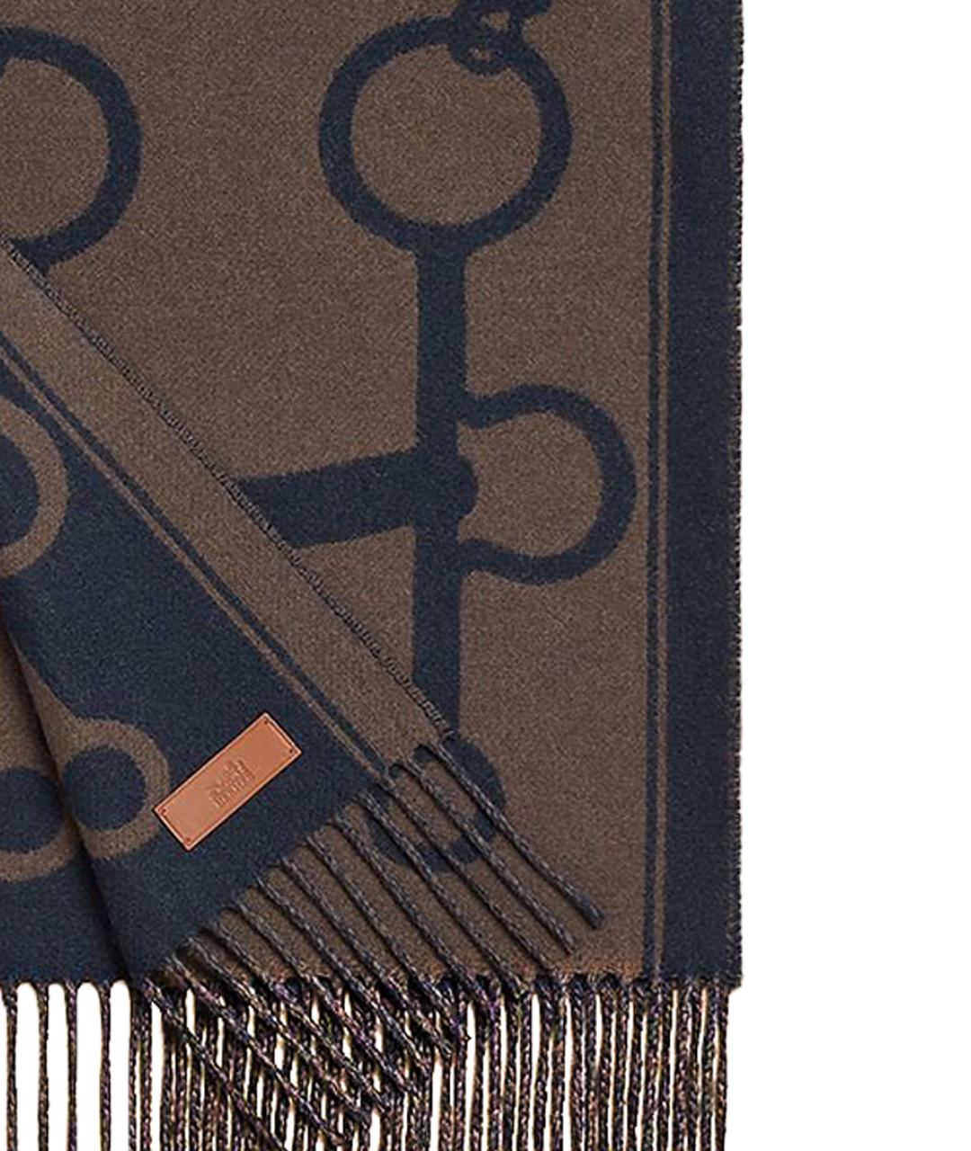 HERMES Черный шерстяной шарф, фото 5