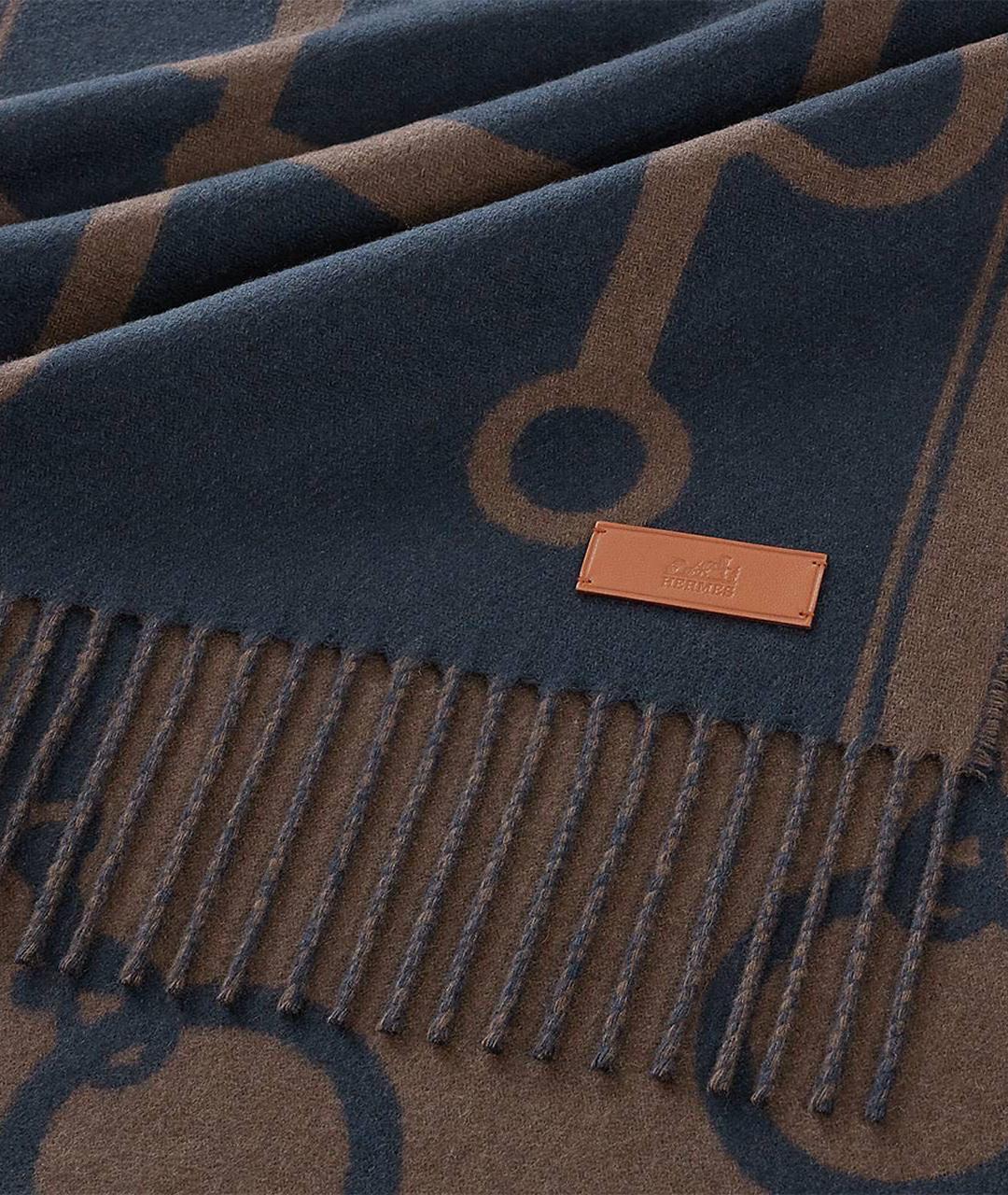 HERMES Черный шерстяной шарф, фото 6