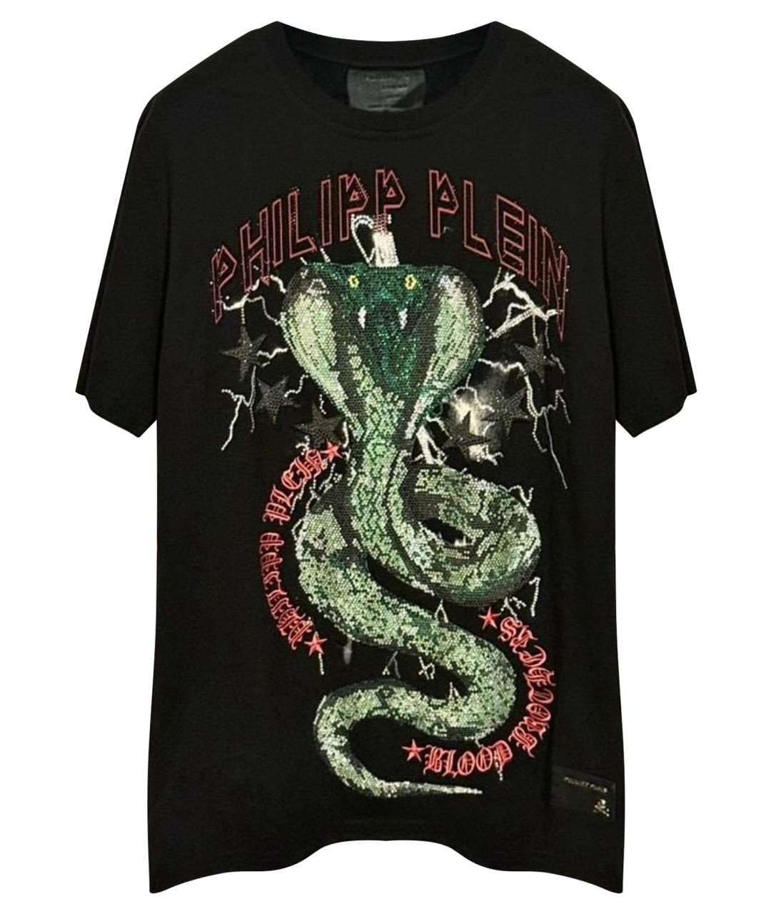 PHILIPP PLEIN Черная хлопко-леновая футболка, фото 1