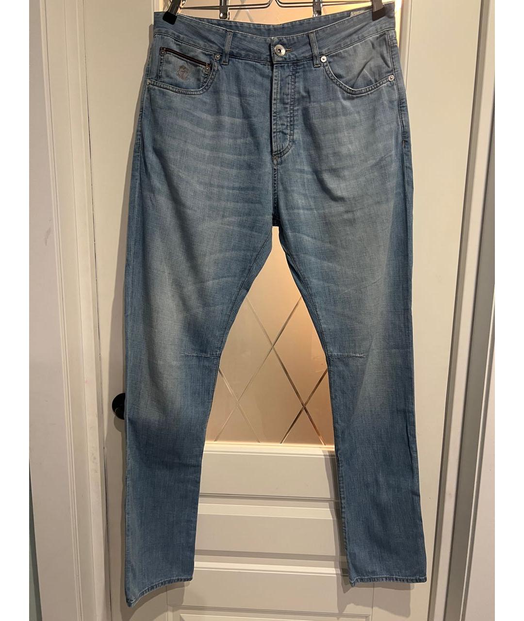 BRUNELLO CUCINELLI Голубые хлопковые джинсы, фото 5