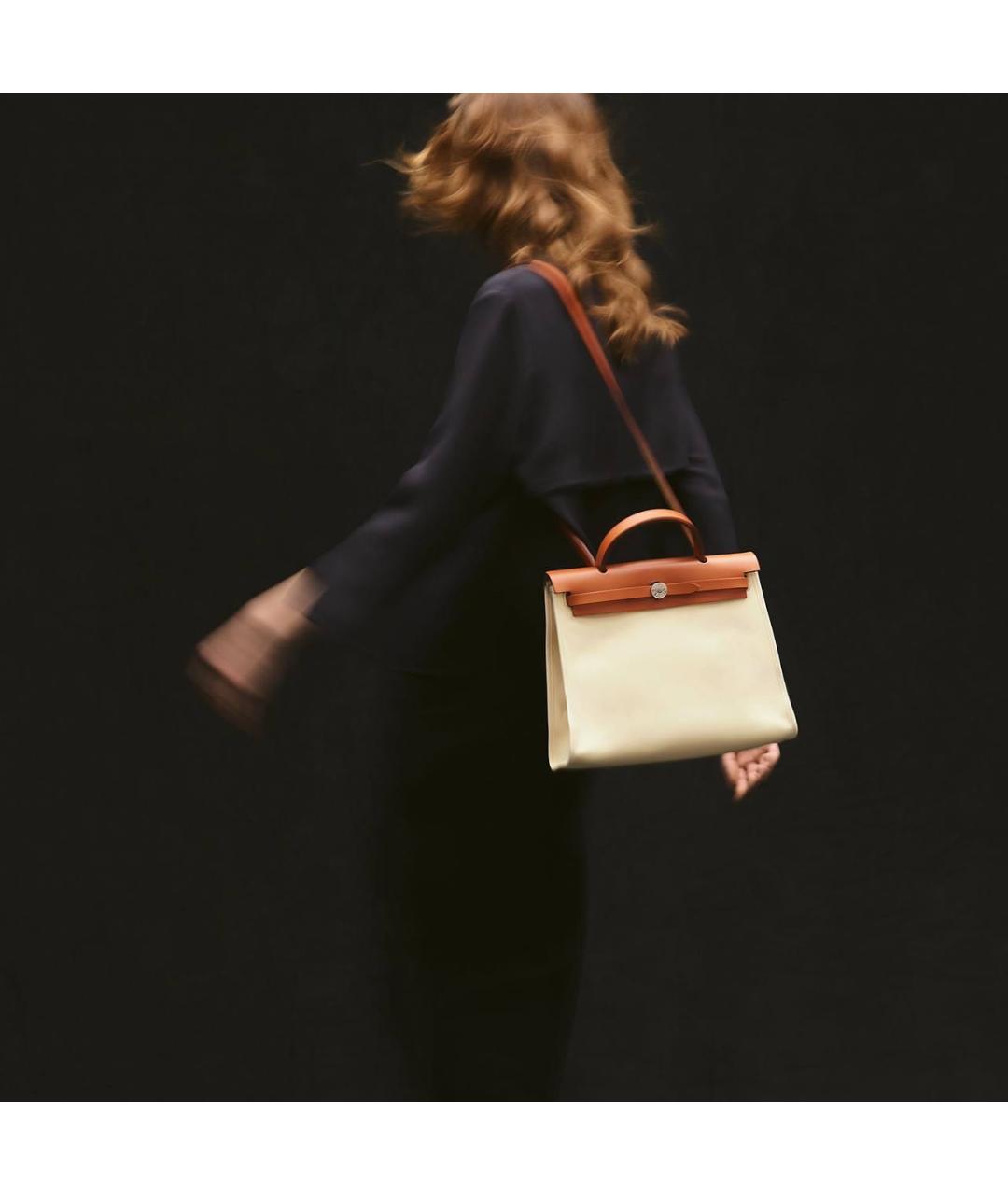 HERMES Бежевая тканевая сумка с короткими ручками, фото 5