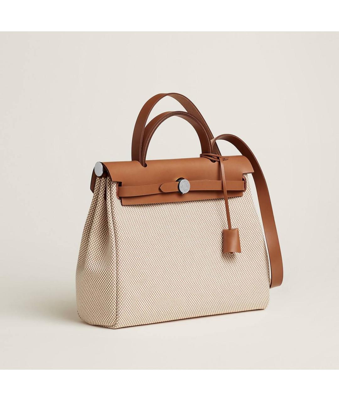 HERMES Бежевая тканевая сумка с короткими ручками, фото 2