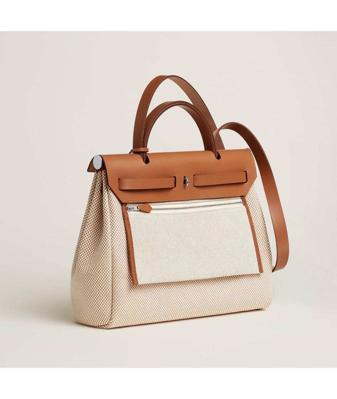 HERMES Бежевая тканевая сумка с короткими ручками, фото 4