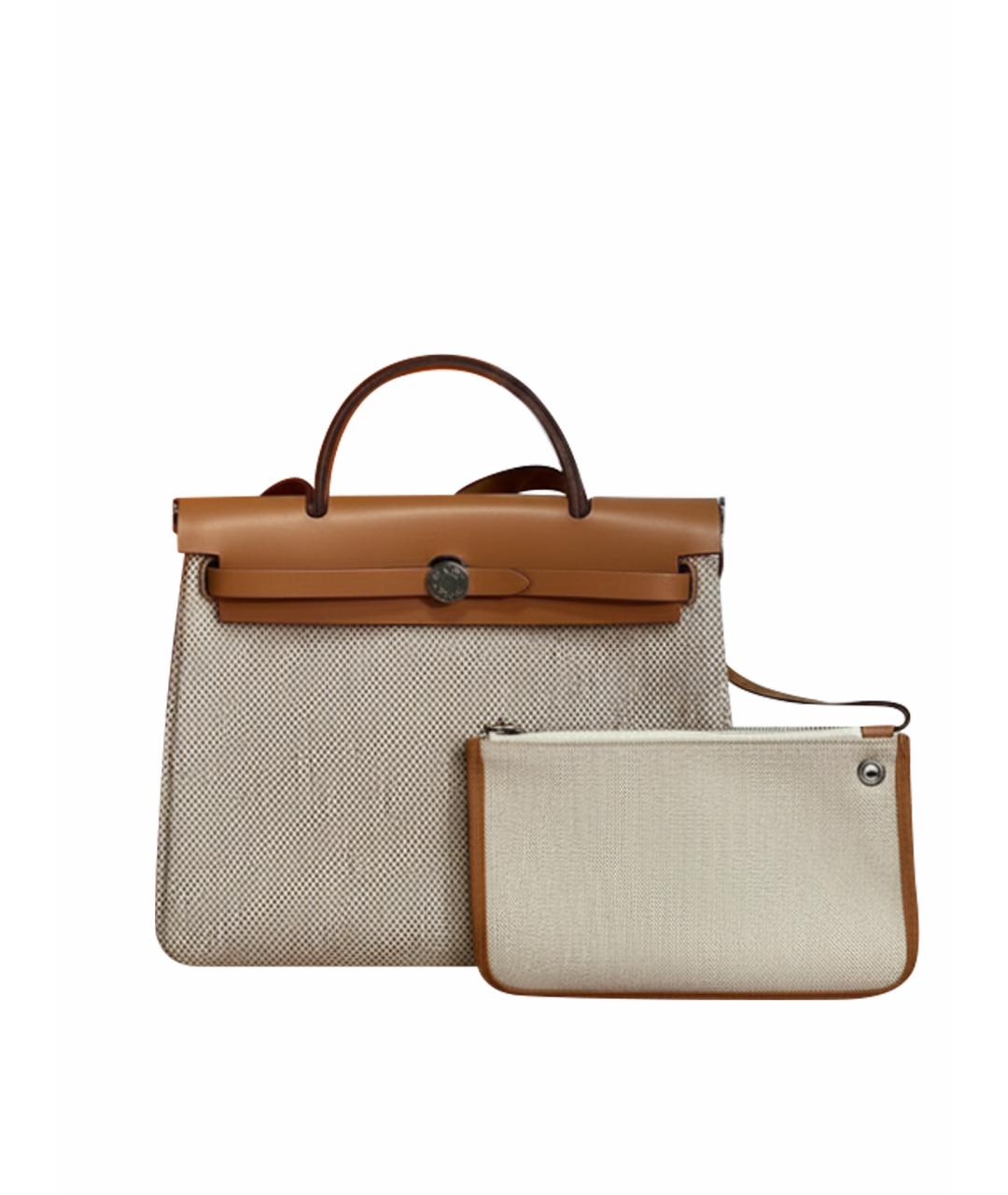 HERMES Бежевая тканевая сумка с короткими ручками, фото 1