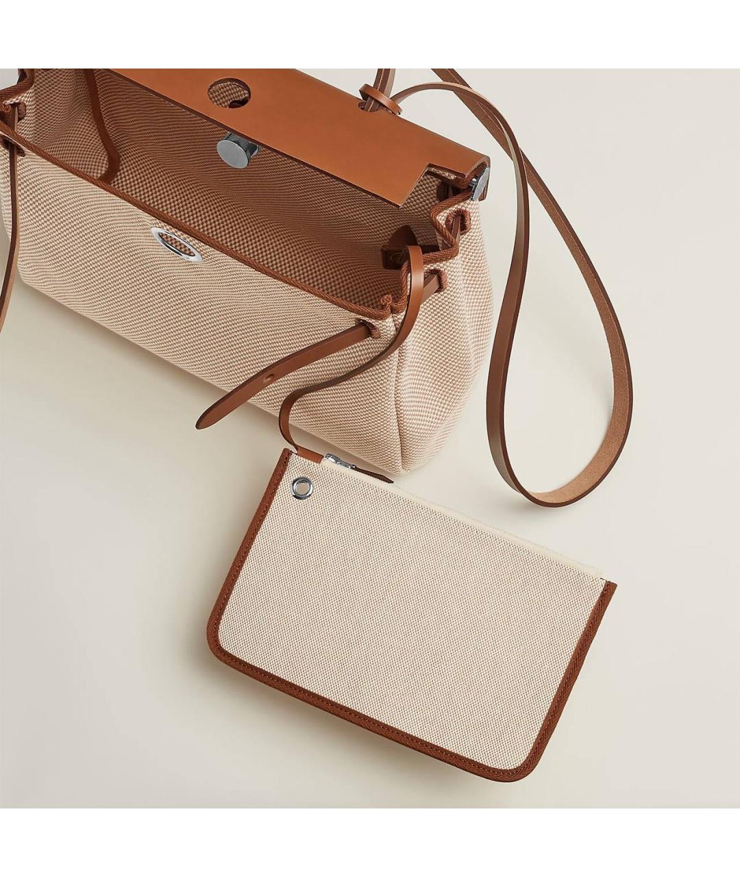 HERMES Бежевая тканевая сумка с короткими ручками, фото 3