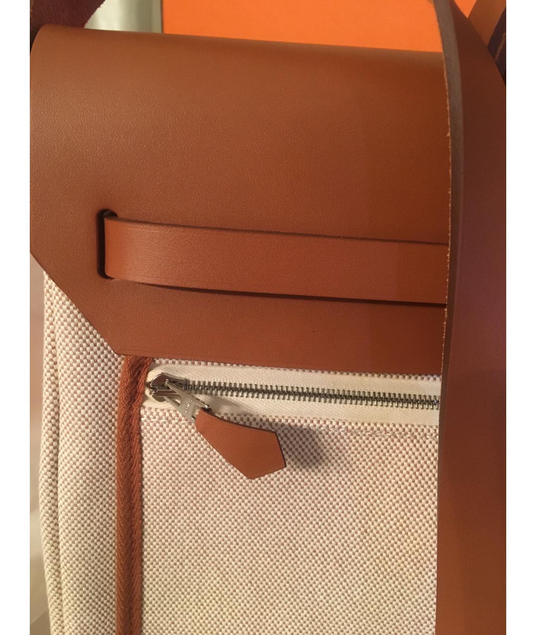 HERMES Бежевая тканевая сумка с короткими ручками, фото 3
