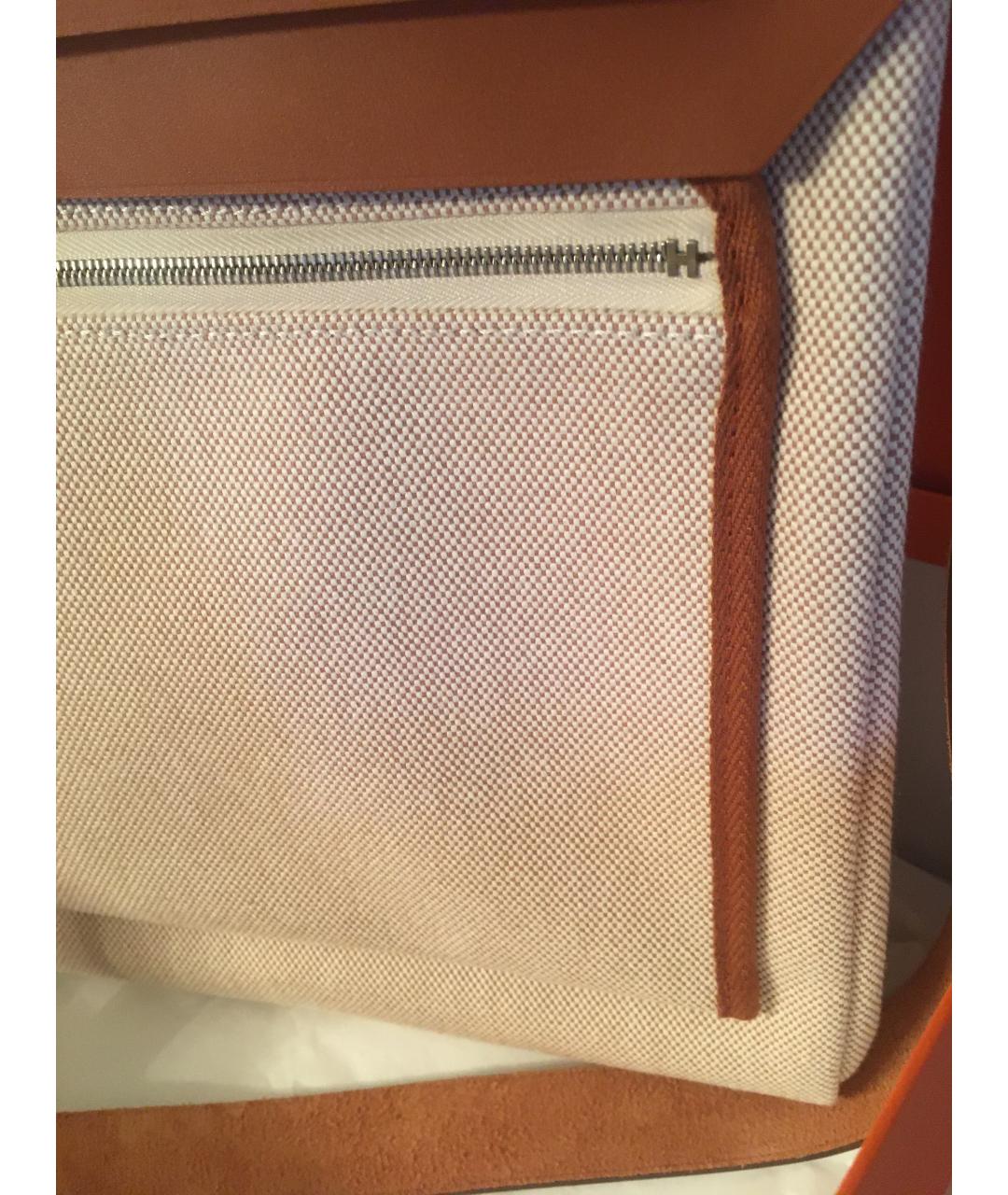 HERMES Бежевая тканевая сумка с короткими ручками, фото 5