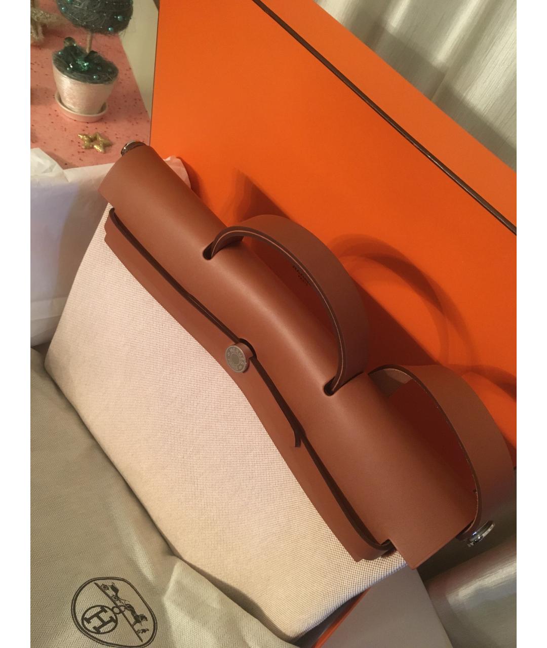 HERMES Бежевая тканевая сумка с короткими ручками, фото 6