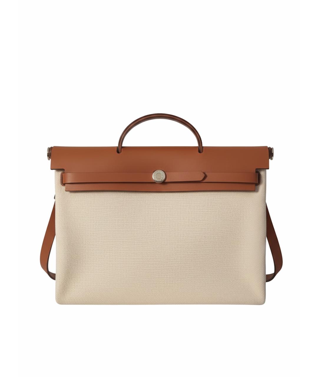 HERMES Бежевая тканевая сумка с короткими ручками, фото 1
