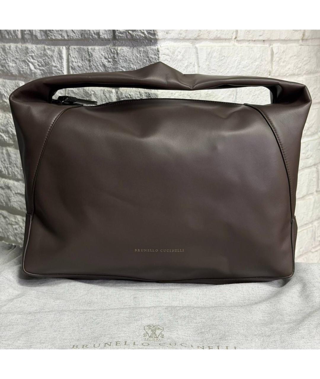 BRUNELLO CUCINELLI Коричневая кожаная сумка с короткими ручками, фото 4