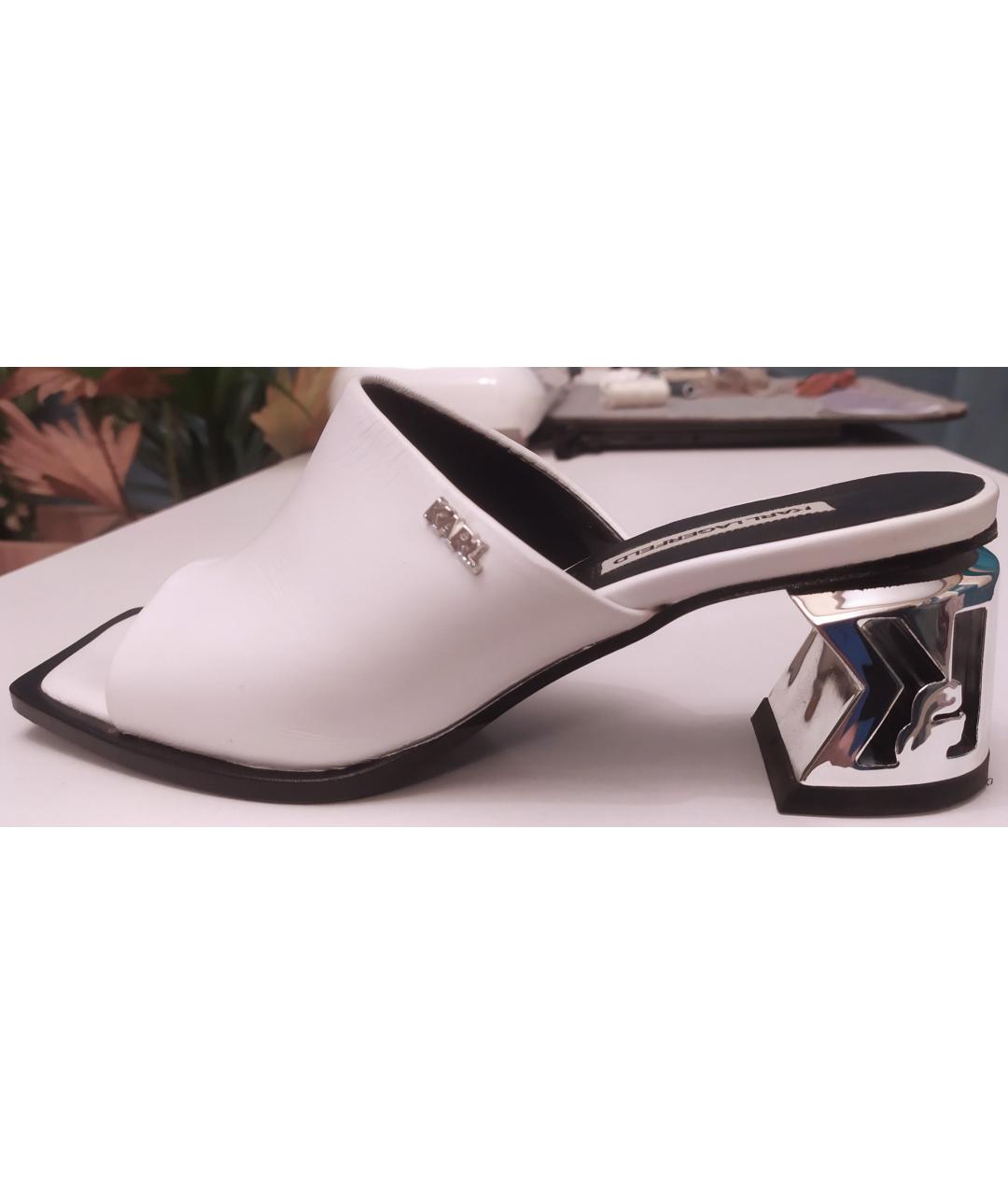 KARL LAGERFELD Белые кожаные мюли, фото 3