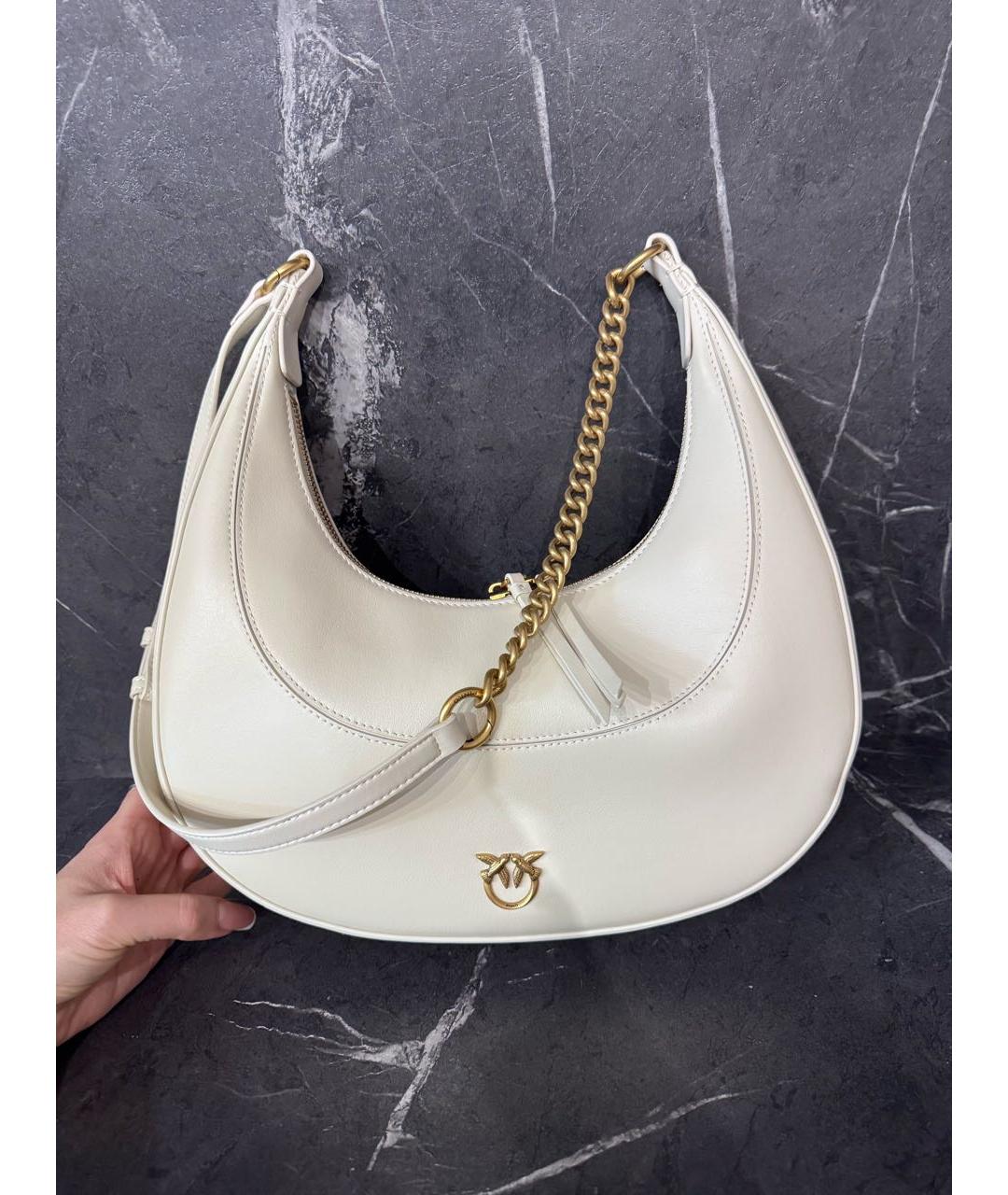 PINKO Белая кожаная сумка с короткими ручками, фото 9