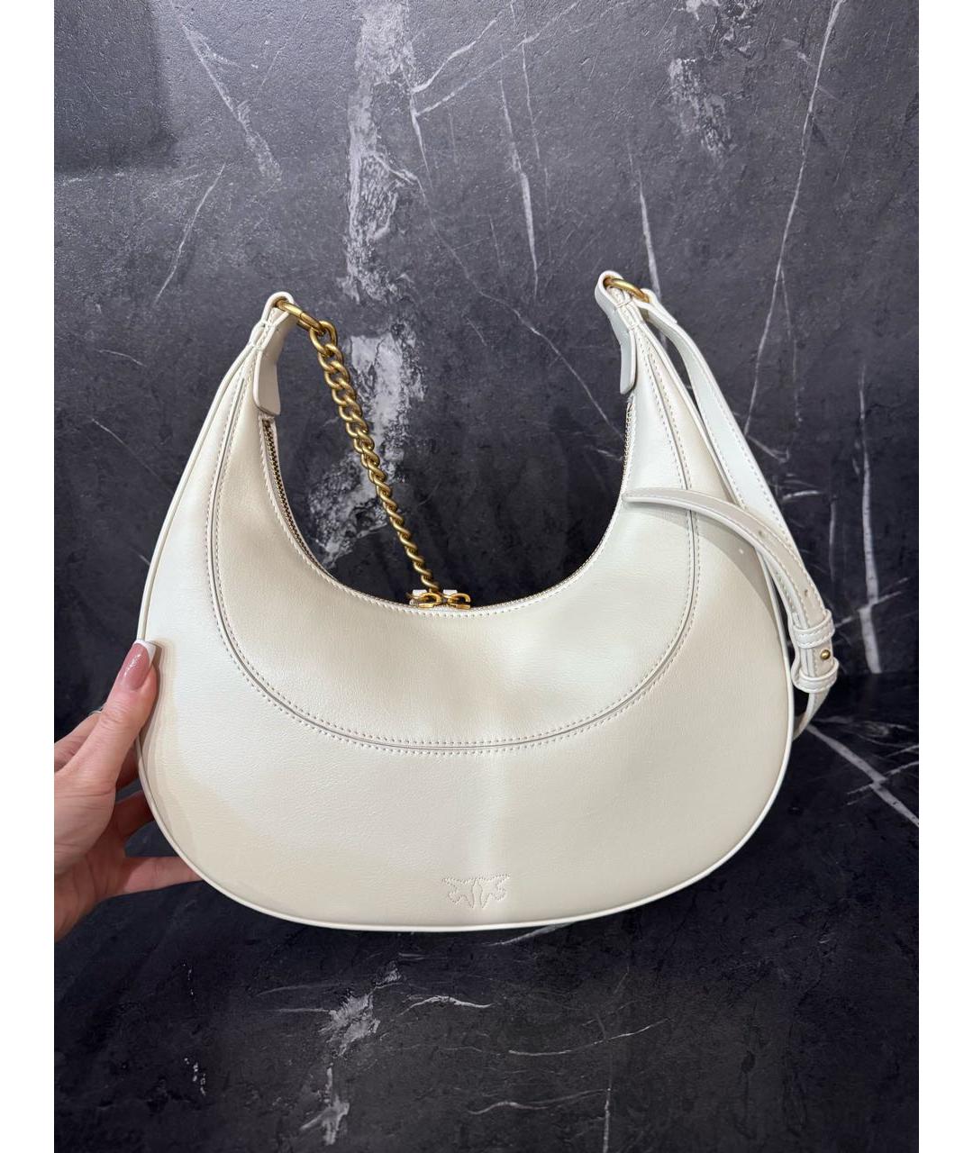 PINKO Белая кожаная сумка с короткими ручками, фото 3