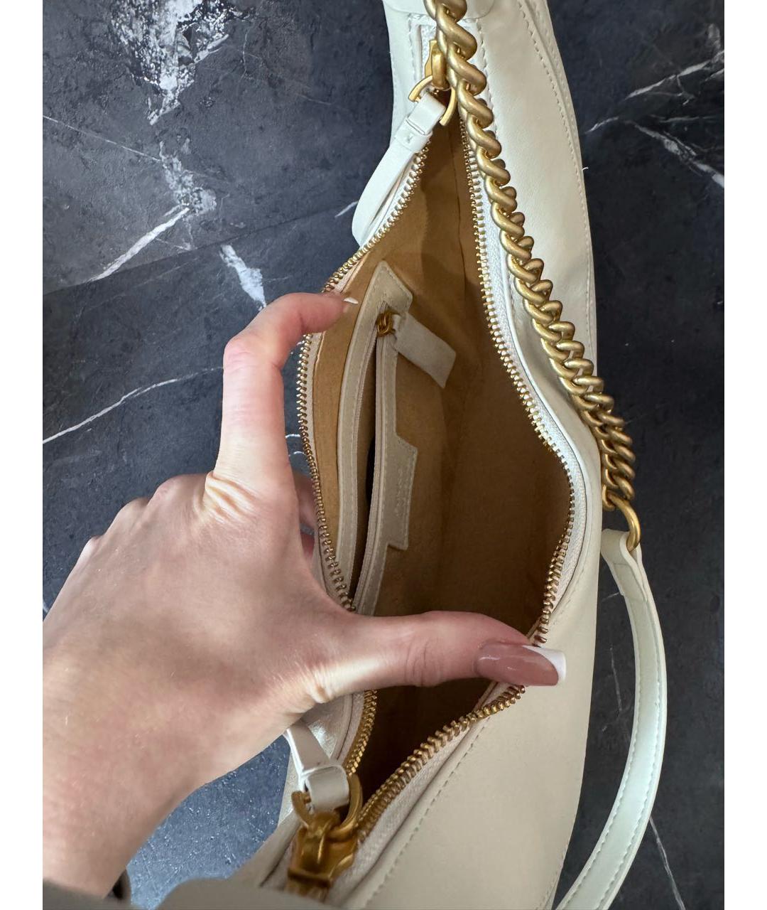 PINKO Белая кожаная сумка с короткими ручками, фото 4