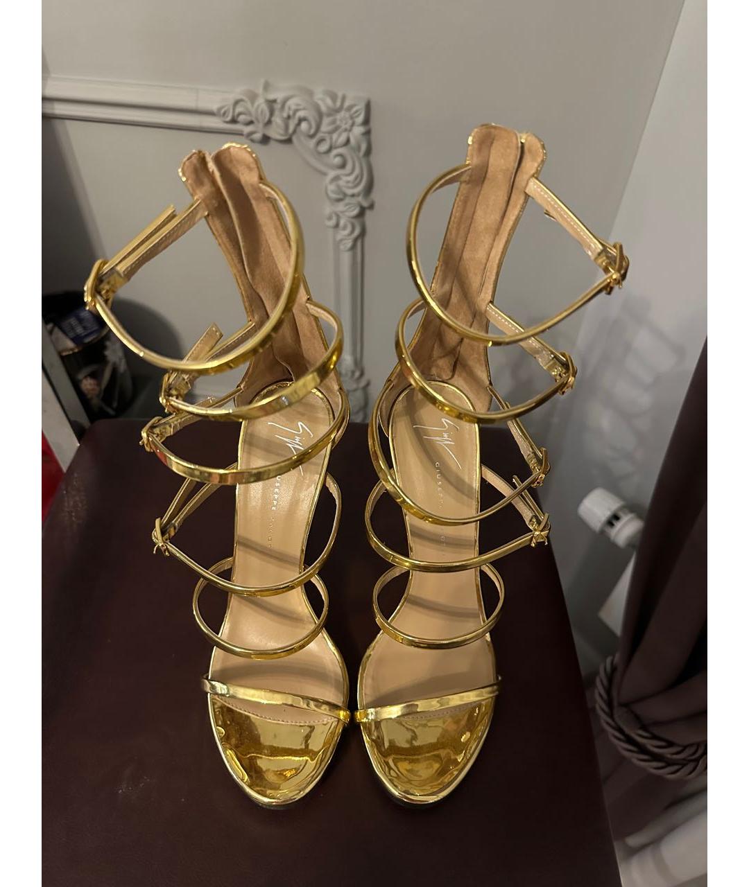 GIUSEPPE ZANOTTI DESIGN Золотые кожаные босоножки, фото 3