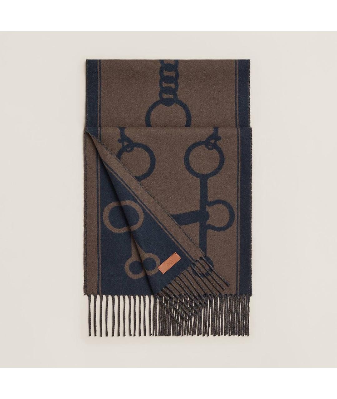 HERMES Коричневый кашемировый шарф, фото 3