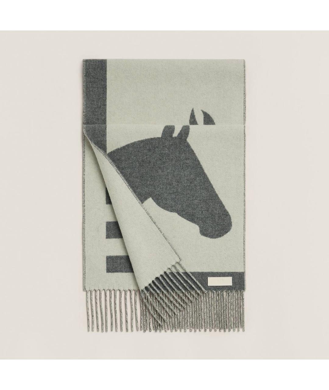 HERMES Серый кашемировый шарф, фото 4
