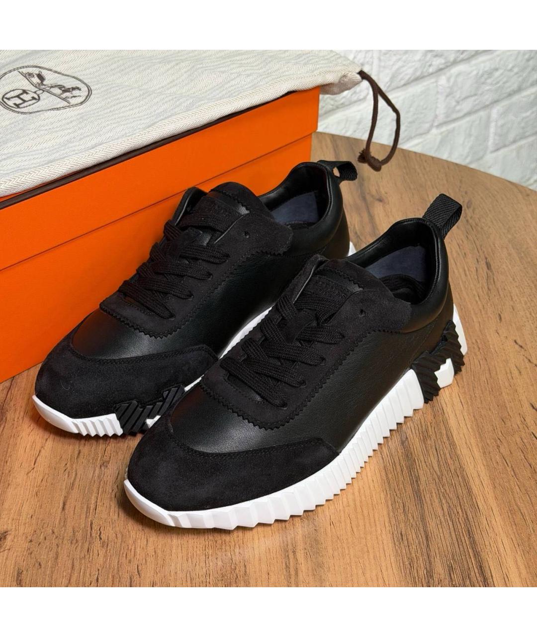 HERMES Черные кожаные низкие кроссовки / кеды, фото 2