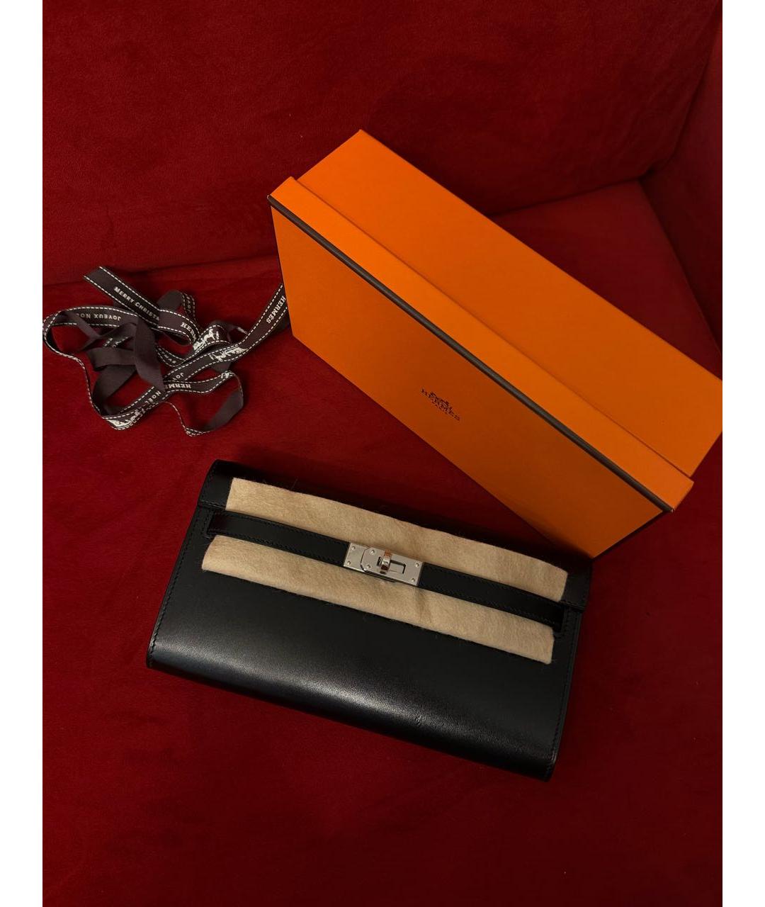 HERMES Черный кожаный кошелек, фото 5