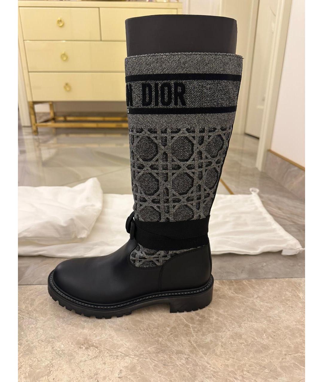 CHRISTIAN DIOR Черные текстильные сапоги, фото 7