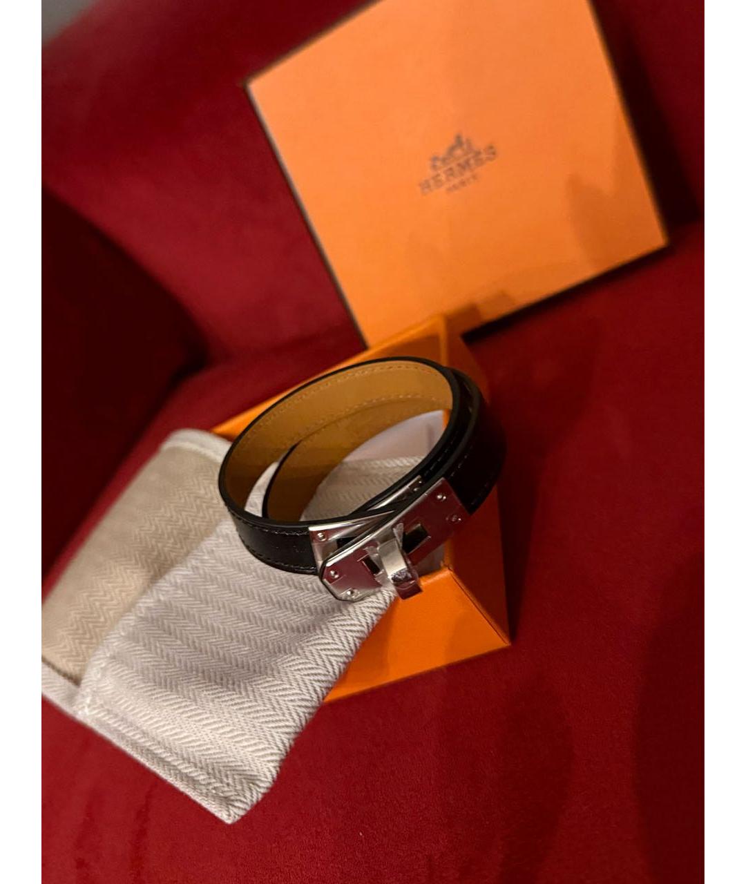 HERMES Черный кожаный браслет, фото 2