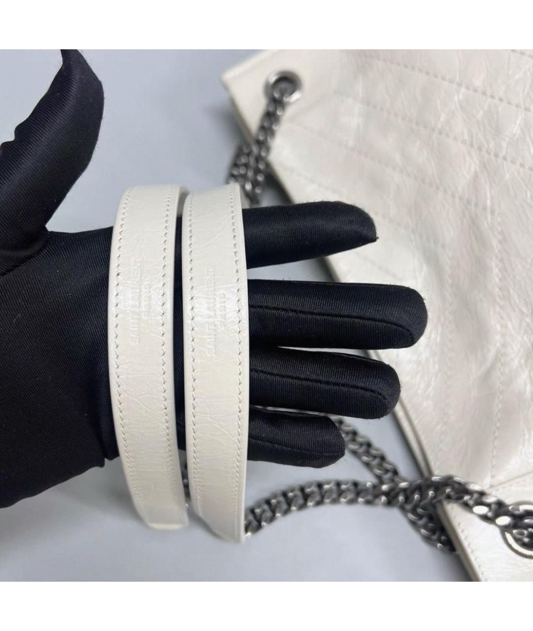 SAINT LAURENT Белая кожаная сумка через плечо, фото 4