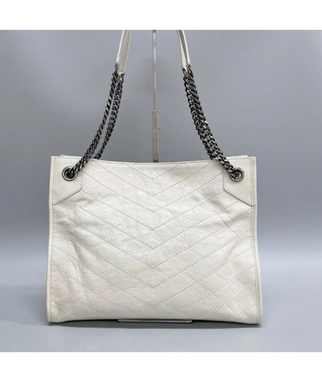 SAINT LAURENT Белая кожаная сумка через плечо, фото 5