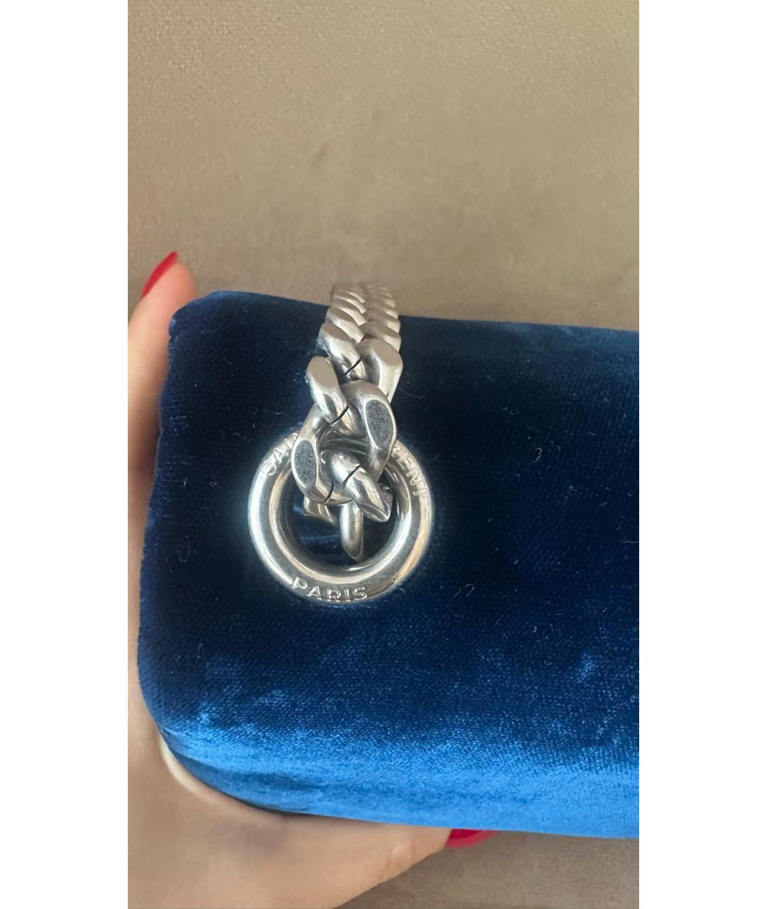 SAINT LAURENT Темно-синяя бархатная сумка через плечо, фото 5