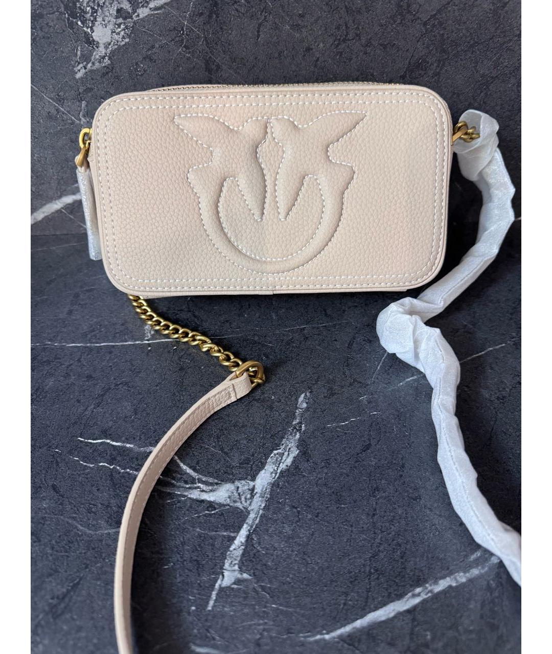 PINKO Бежевая кожаная сумка через плечо, фото 9