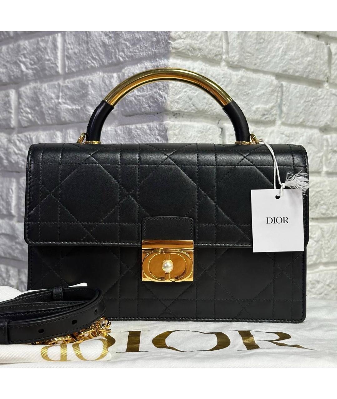 CHRISTIAN DIOR Черная кожаная сумка с короткими ручками, фото 2