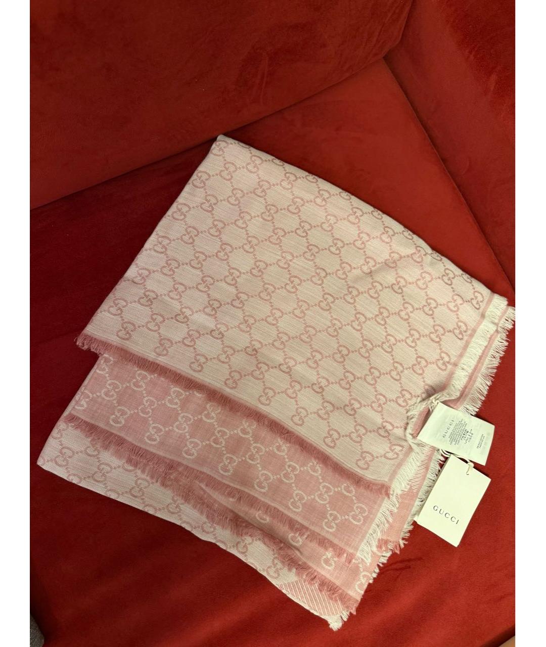 GUCCI Розовый шерстяной шарф, фото 4