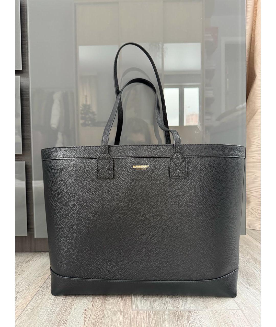 BURBERRY Черная кожаная сумка с короткими ручками, фото 2